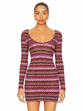 Lovers + Friends Fitted Zigzag Knit Mini Dress - Pink Multi